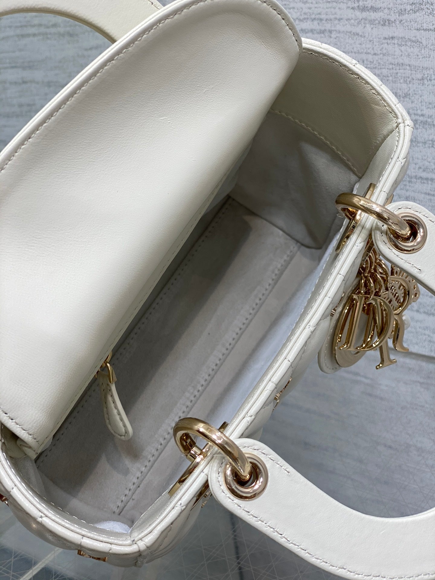 Christian Dior LADY DIOR Butterfly Crossbody Bag white 20cm