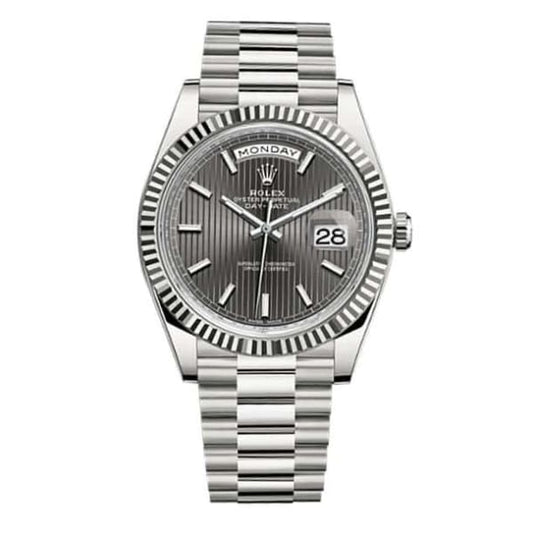 RLX Day-Date 40 Presidential Dark Rhodium dial, Fluted Bezel, President bracelet, White gold Watch