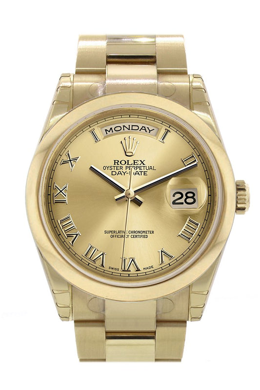 RLX Day-Date 36 Champagne Roman Dial Yellow Gold Watch 118208