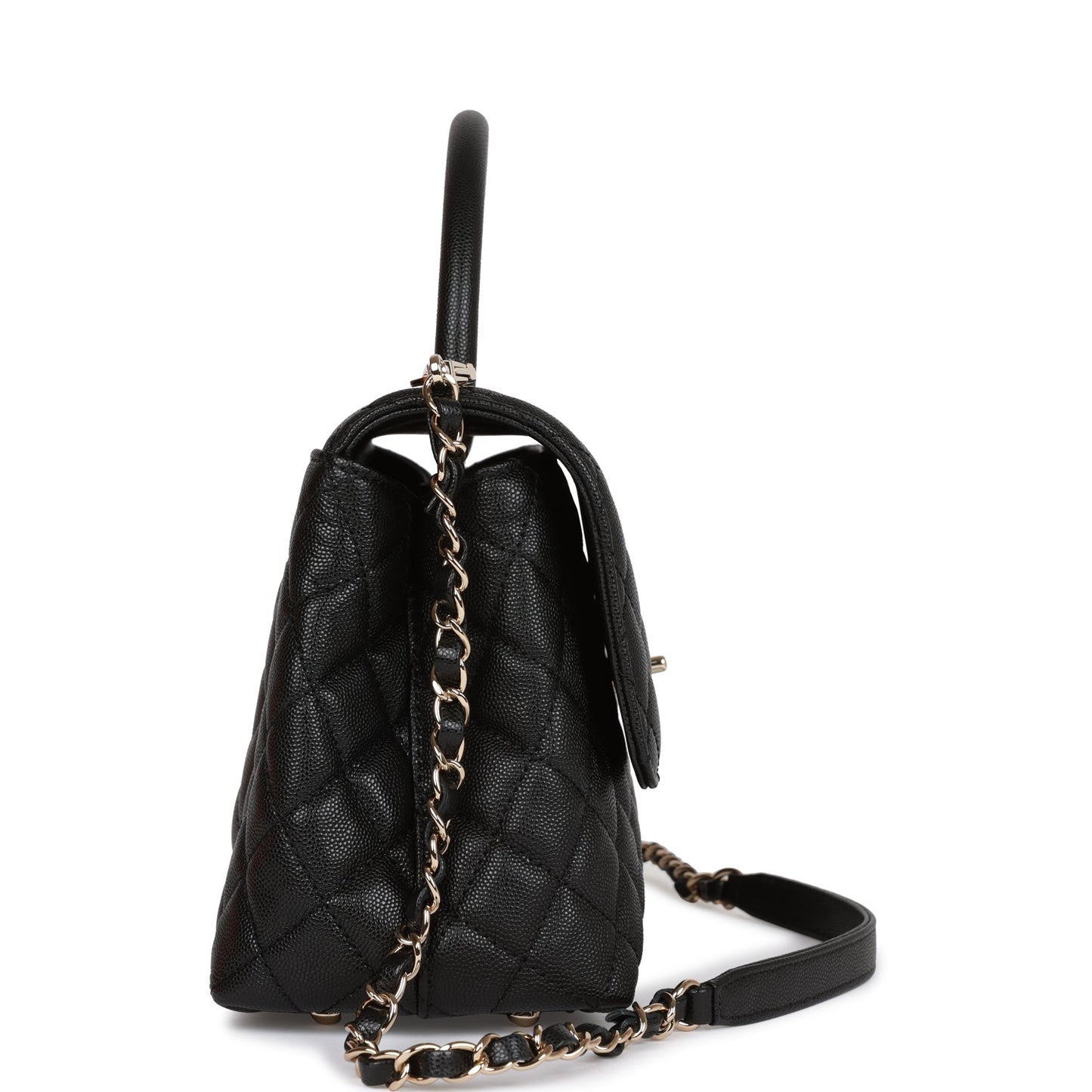 CC Small Coco Handle Flap Bag Black Caviar Light Gold Hardware