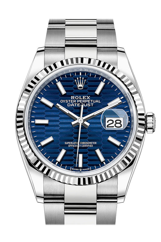 Rlx Datejust 36 Bright Blue Fluted Motif Dial Fluted Watch 126234