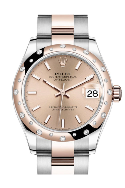 Rlx Datejust 31 Rosé colour Index Dial Diamond Bezel Rose Gold Two Tone Watch 278341RBR 278341