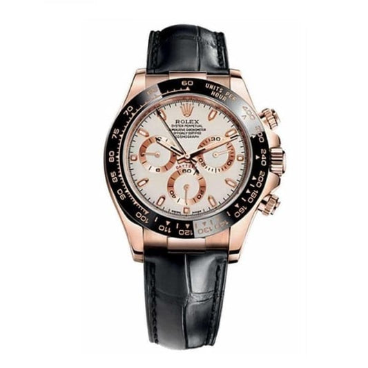 RLX Daytona, Ivory dial, Engraved Bezel, Leather strap, Rose gold Watch 116515 LNi