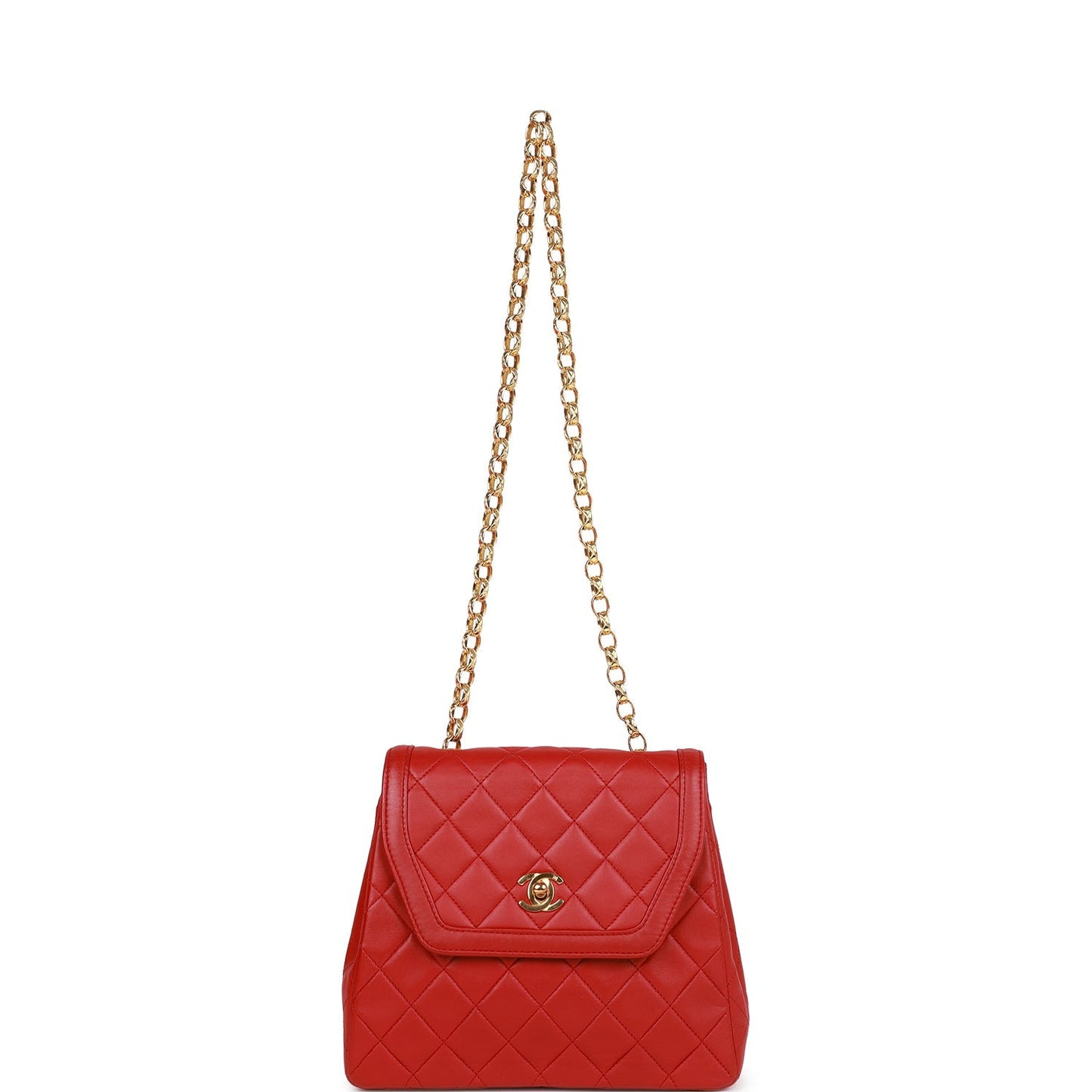 Vintage CC Trapeze Flap Bag Red Lambskin Gold Hardware