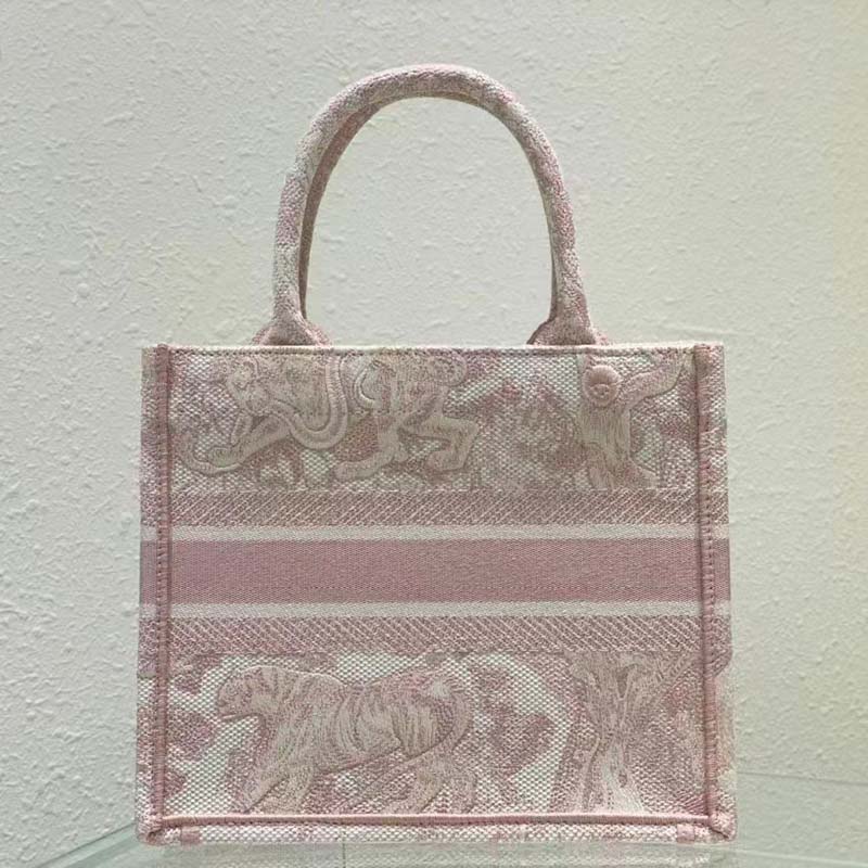 CD Unisex CD Small Book Tote Fluorescent Pink Toile De Jouy Transparent Canvas