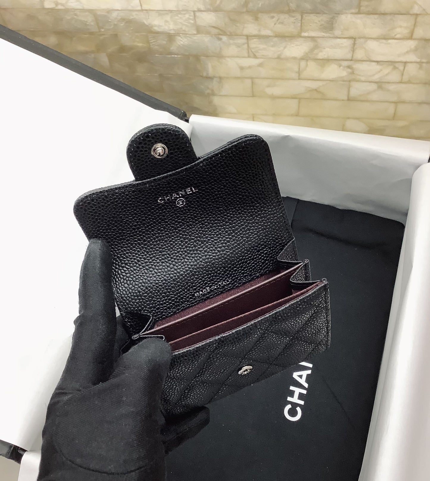 cc CO-CO Classic Card Holder 11cm/4.4in Silver Hardware For Women Black AP0214 Y01480 C3906