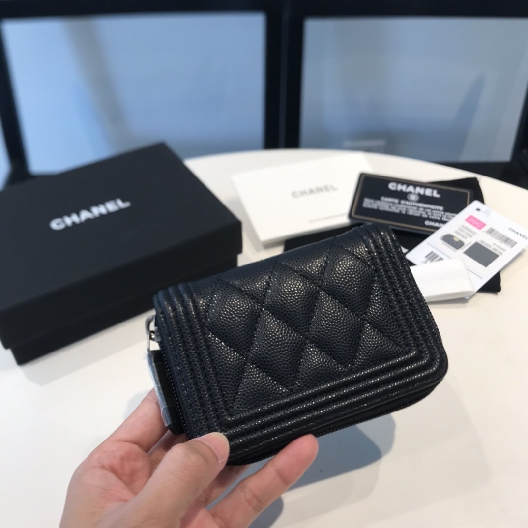 cc CO-CO Boy Flap Card Holder 11.5cm/4.5in Silver Hardware For Women Black