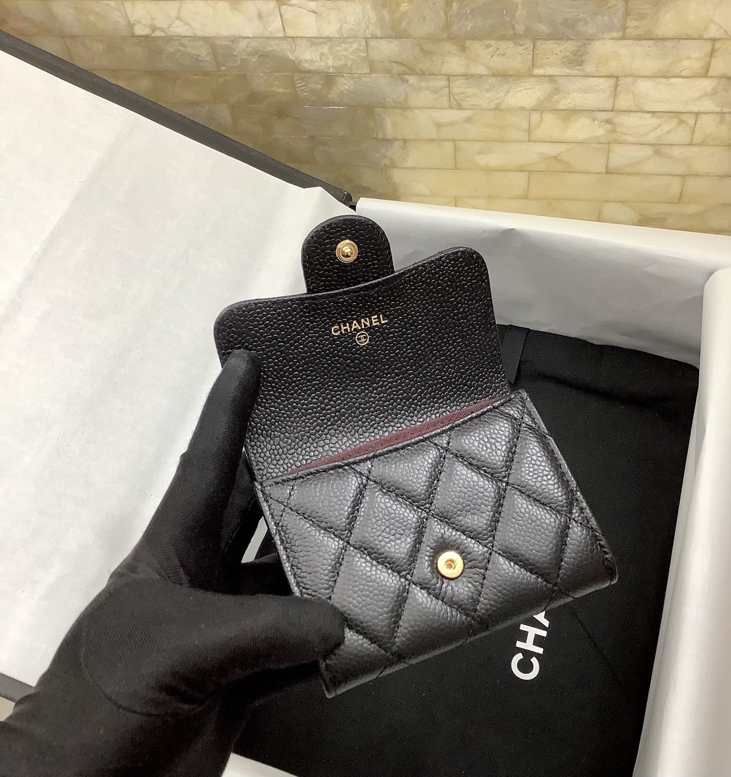 cc CO-CO Classic Card Holder 11cm/4.4in Gold Hardware For Women Black