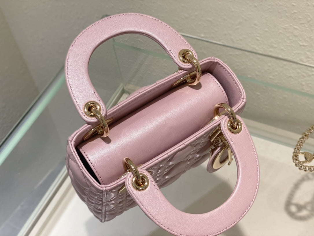 Dior Opaline Pink Lambskin Mini Lady Dior Bag 17x15x7cm