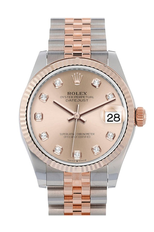 Rlx Datejust 31 Rose Diamond Dial Fluted Bezel 18K Everose Gold Two Tone Jubilee Watch 278271