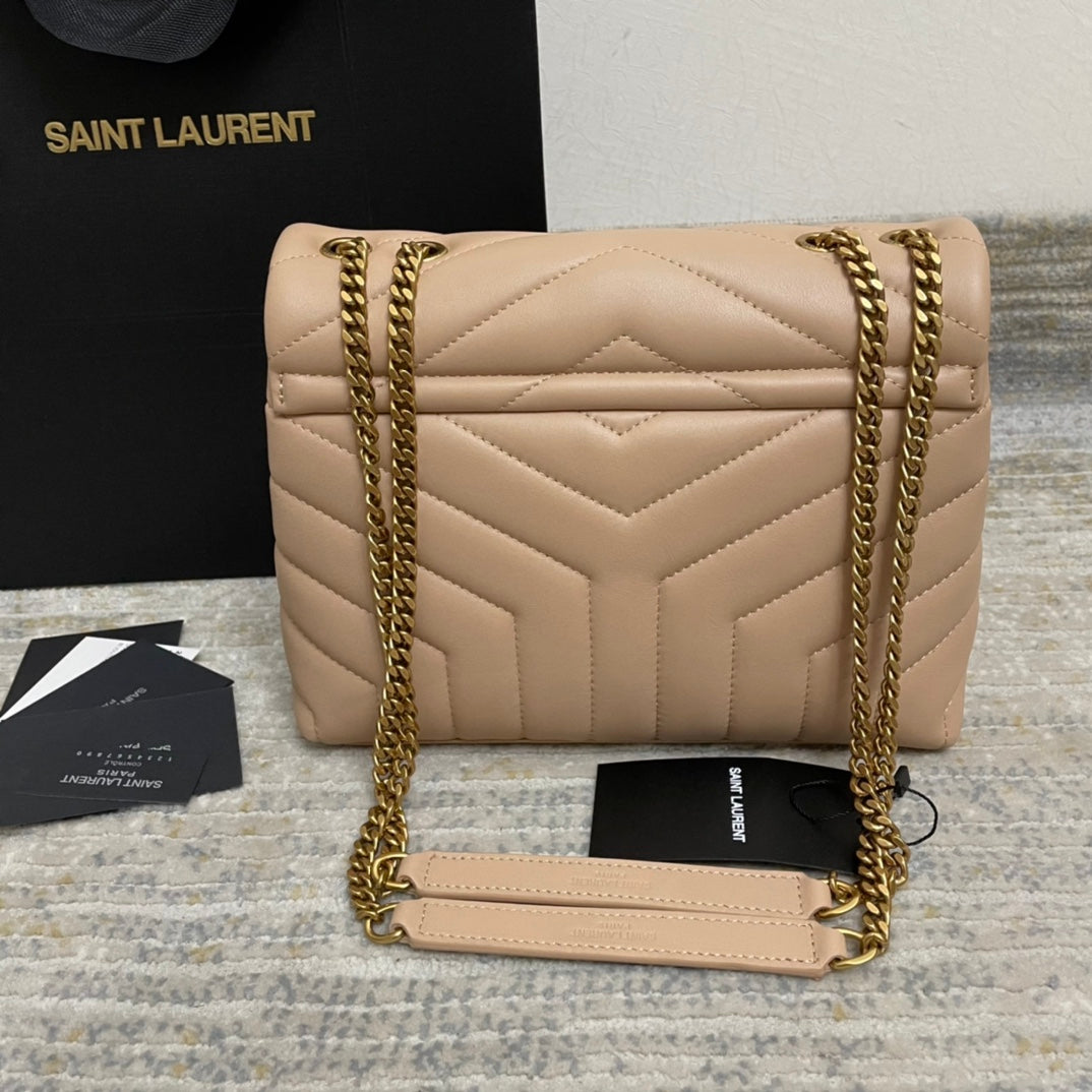Y Small Loulou 23 Beige Leather Gold 23x17x9cm