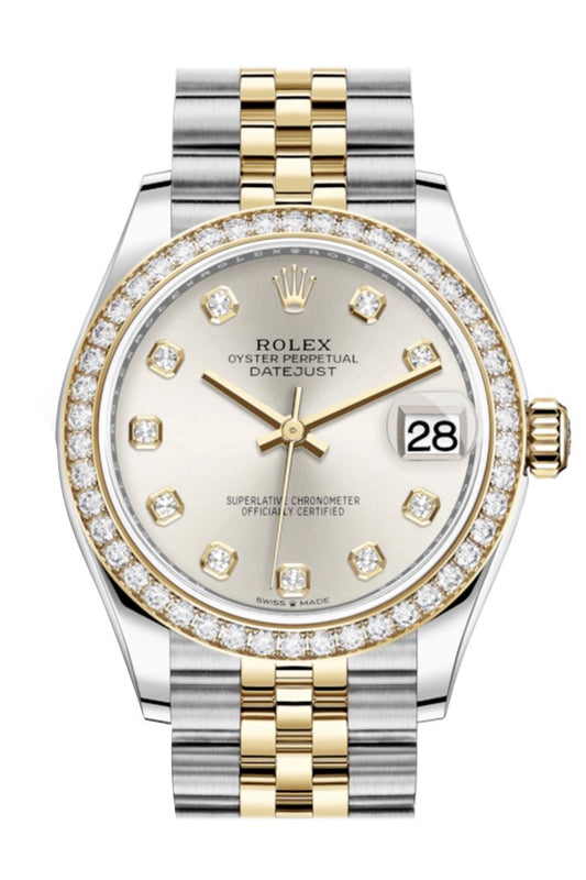 Rlx Datejust 31 Silver Diamonds Dial Diamond Bezel Yellow Gold Two Tone Jubilee Watch 278383RBR 278383