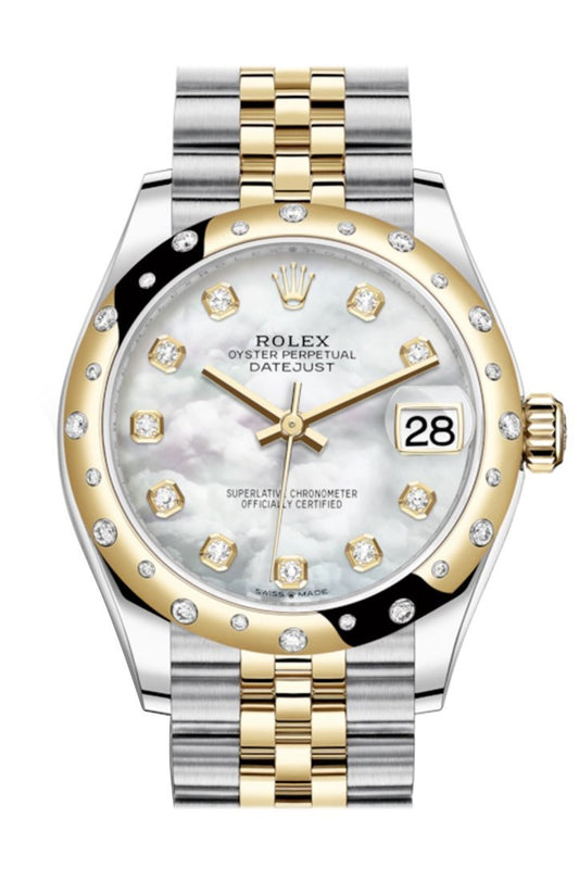 Rlx Datejust 31 White mother-of-pearl diamonds Dial Diamond Bezel Jubilee Yellow Gold Two Tone Watch 278341RBR 278343