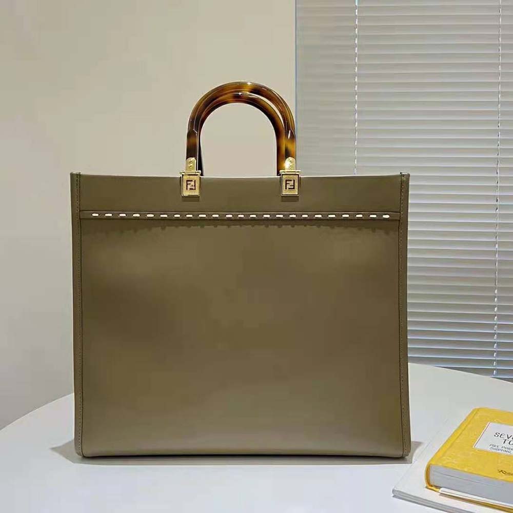 Fd Women Sunshine Medium Gray Leather and Elaphe Shopper