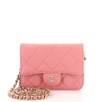 CC Classic Flap Card Holder on Chain Quilted Caviar Mini