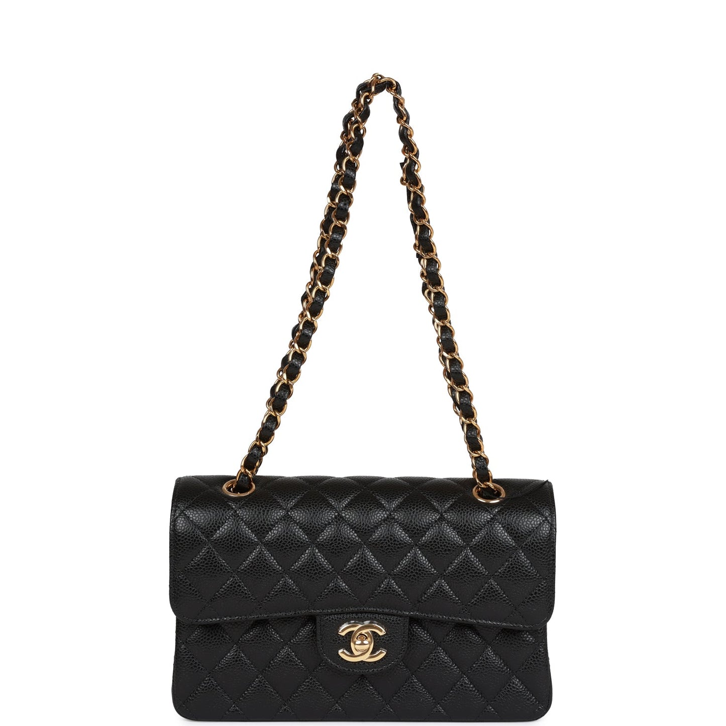 CC Small Classic Double Flap Black Caviar Gold Hardware