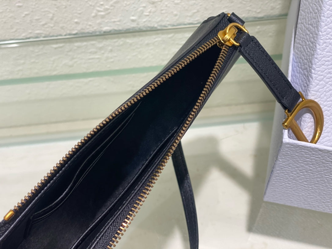 Christian Dior SADDLE SHOULDER POUCH BAG BLACK 20x15x4cm