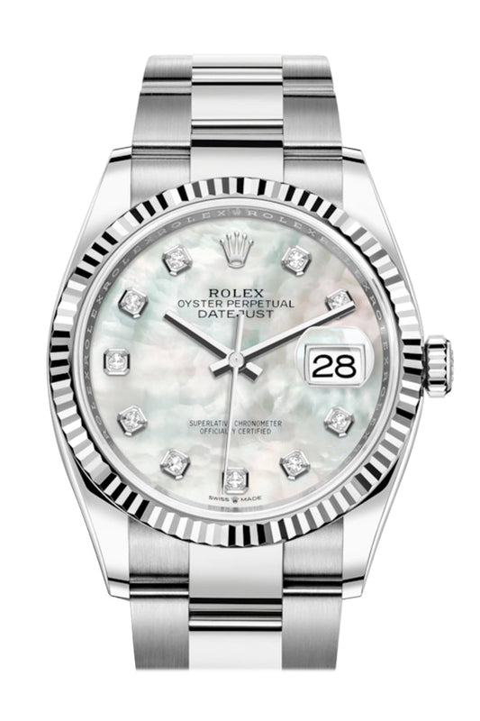 Rlx Datejust 36 White mother-of-pearl Diamond Dial Automatic Watch 126234
