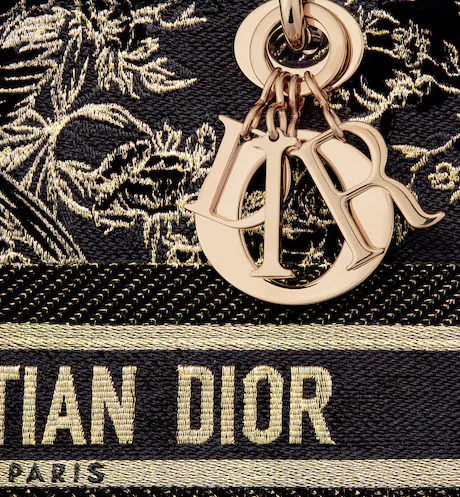 MEDIUM LADY D-LITE BAG Black Multicolor D Jardin d'Hiver Embroidered Cotton with Veet and Metallic Thread