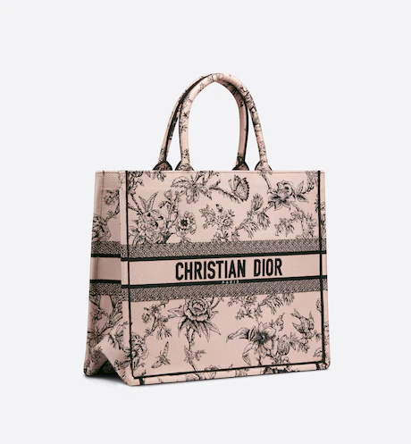 LARGE D BOOK TOTE Powder Pink D Jardin Botanique Embroidery (42 x 35 x 18.5 cm)