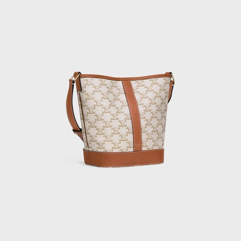SMALL BUCKET IN TRIOMPHE CANVAS AND CALFSKIN WHITE
