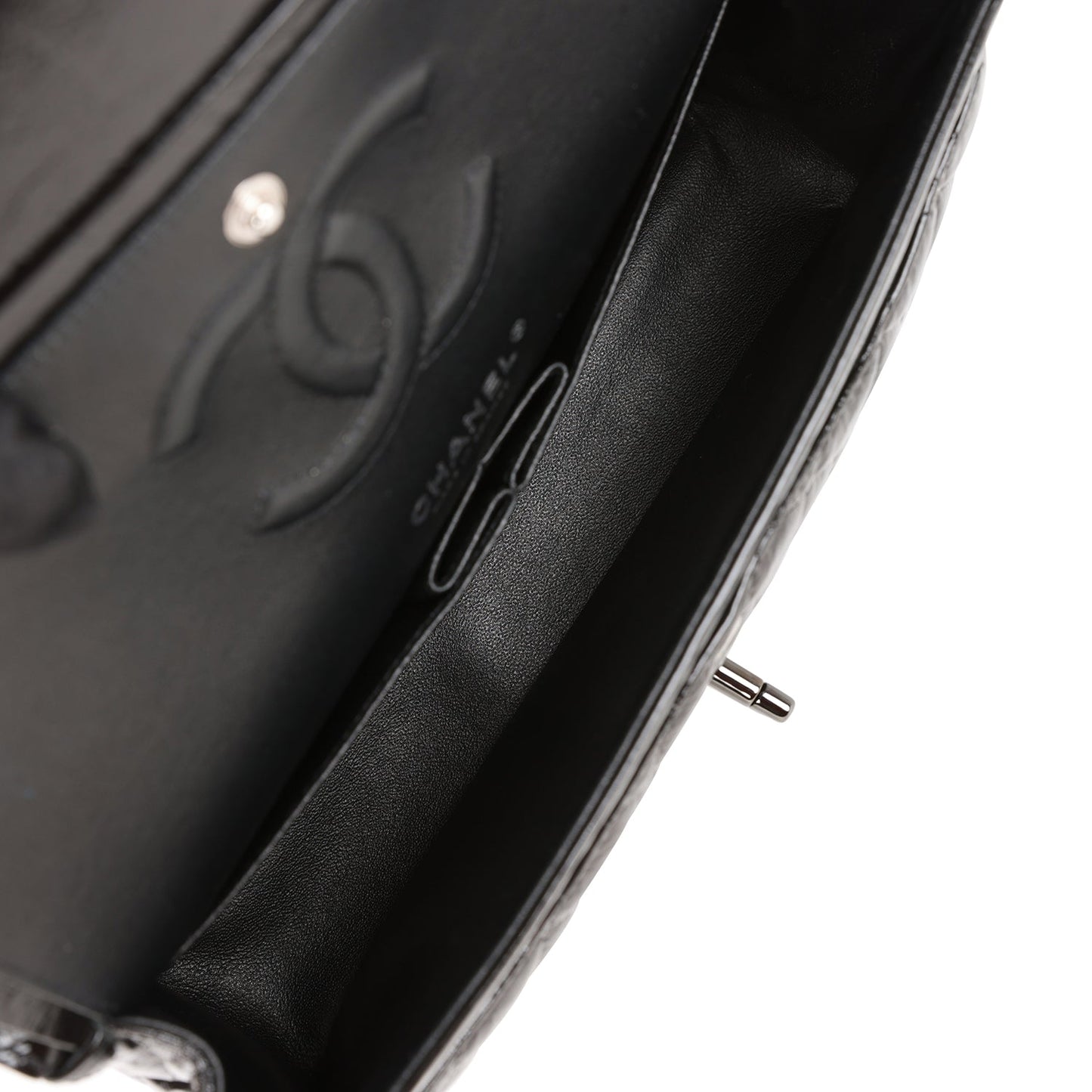 CC Medium Classic Double Flap Bag SO Black Crumpled Calfskin Black Hardware