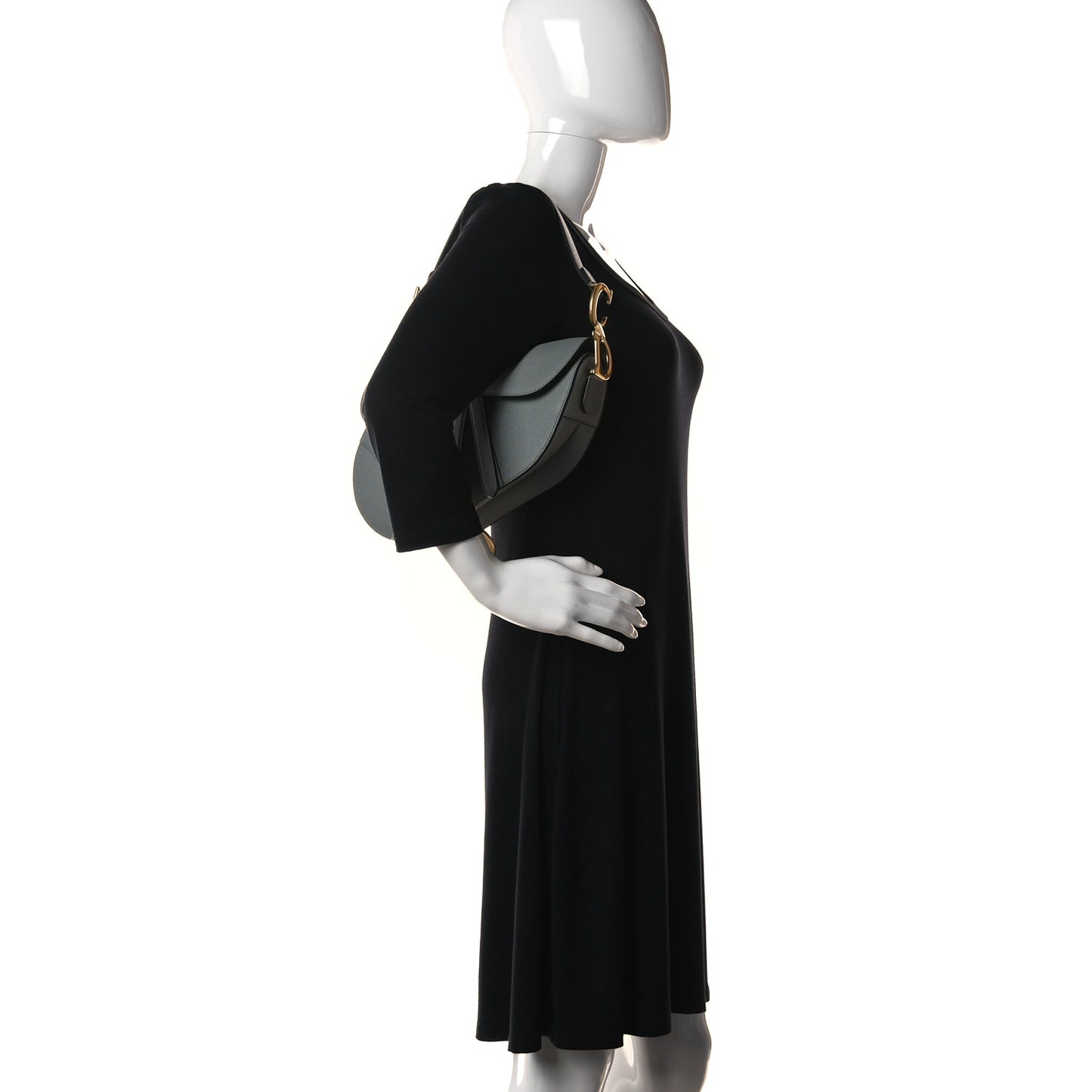 CHRISTIAN D Grained Calfskin Saddle Bag Grey