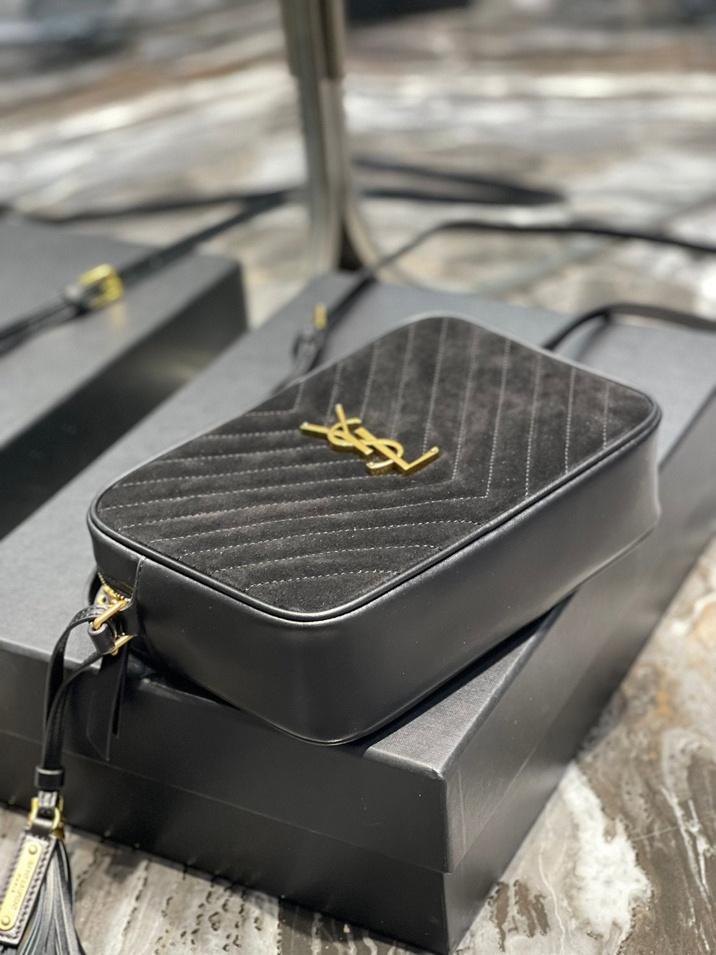 Y Lou Camera Bag Black With Gold Hardware