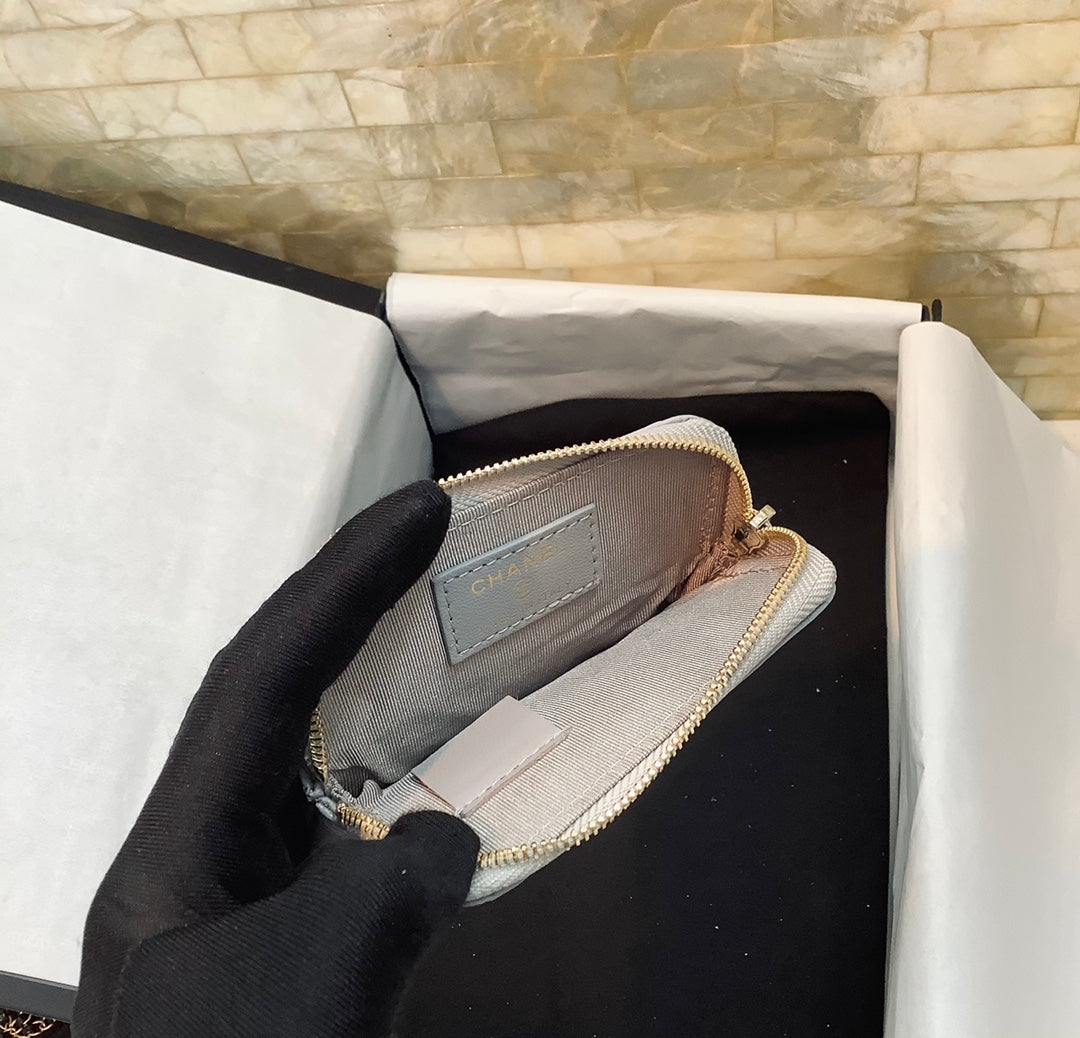 cc CO-CO Card Holder 12cm/4.7in Gold Hardware For Women Grey