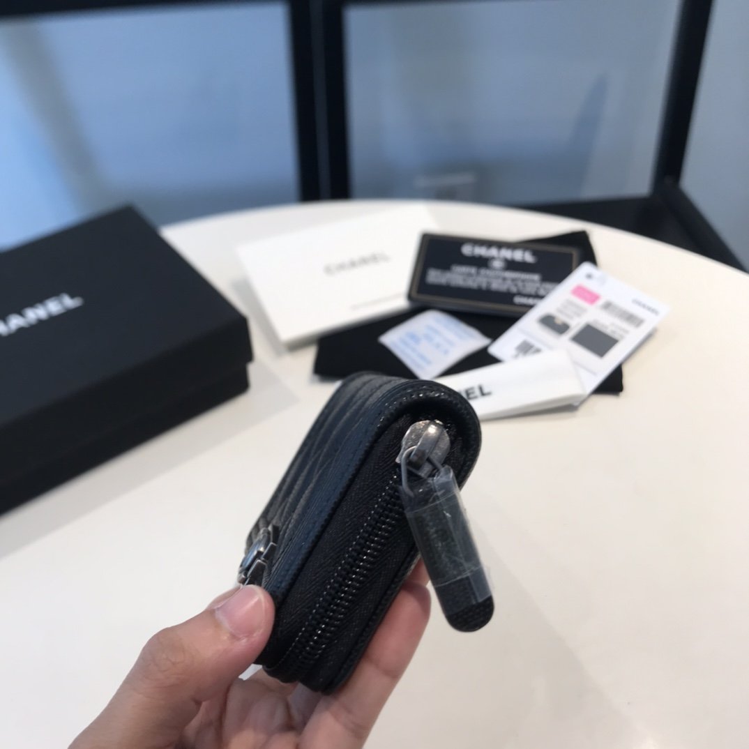 cc CO-CO Boy Flap Card Holder 11.5cm/4.5in Silver Hardware For Women Black