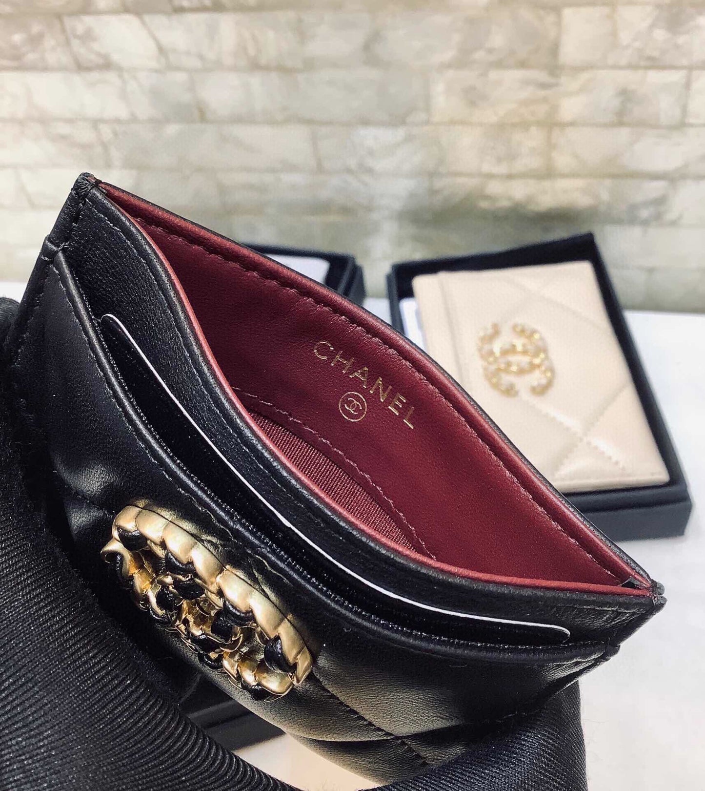 cc CO-CO 19 Card Holder Wallet 11cm/4.3in Gold Toned Hardware For Women Black