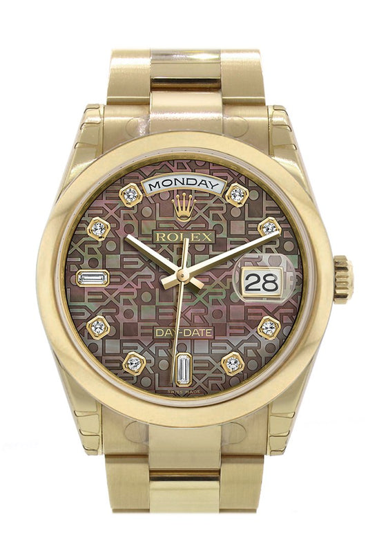 RLX Day-Date 36 Black mother of pearl Jubilee Diamonds Dial Yellow Gold Watch 118208