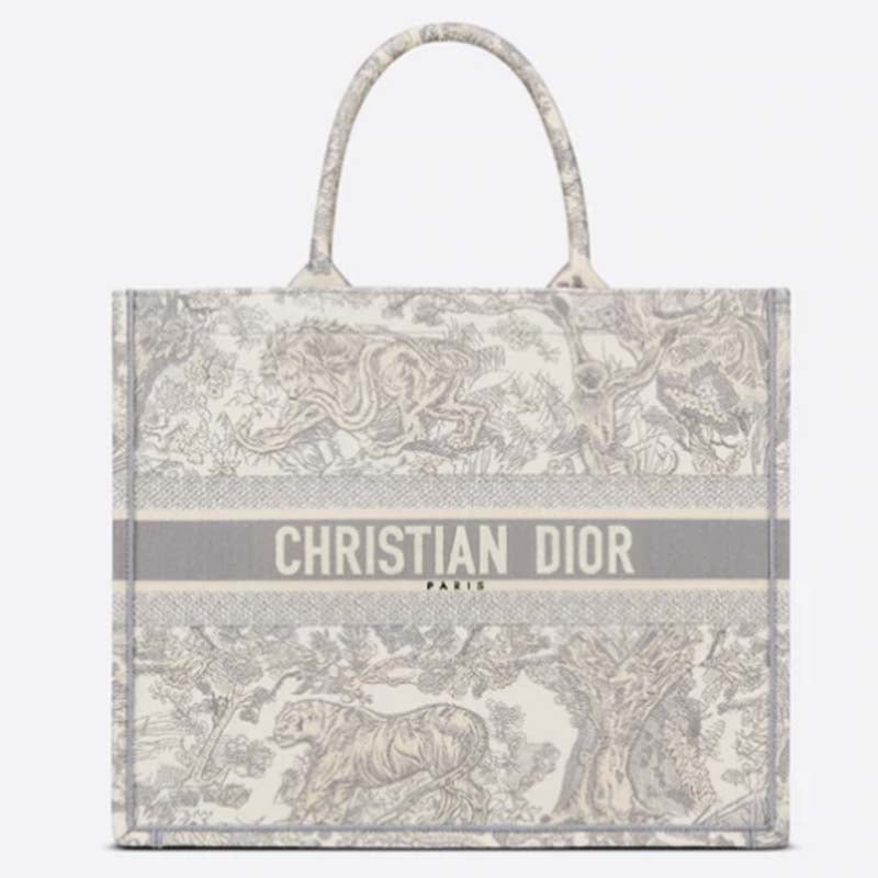 CD Unisex CD Large CD Book Tote Gray Toile De Jouy Embroidery