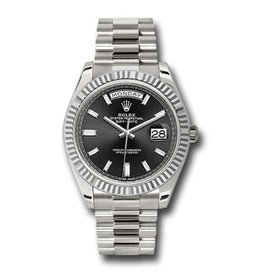 RLX Day-Date 40 Presidential Black dial, Fluted Bezel, President bracelet, White gold Watch