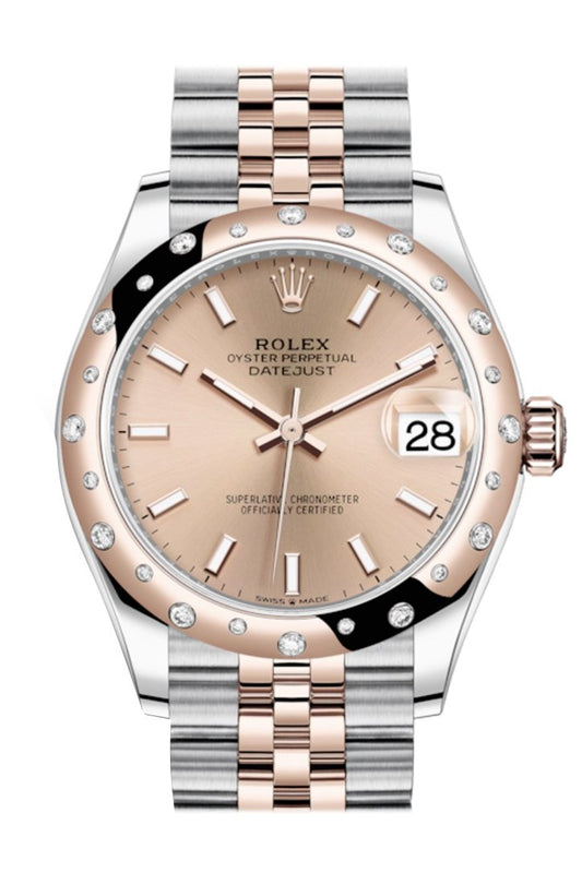 Rlx Datejust 31 Rosé colour Dial Diamond Bezel Jubilee Rose Gold Two Tone Watch 278341RBR 278341