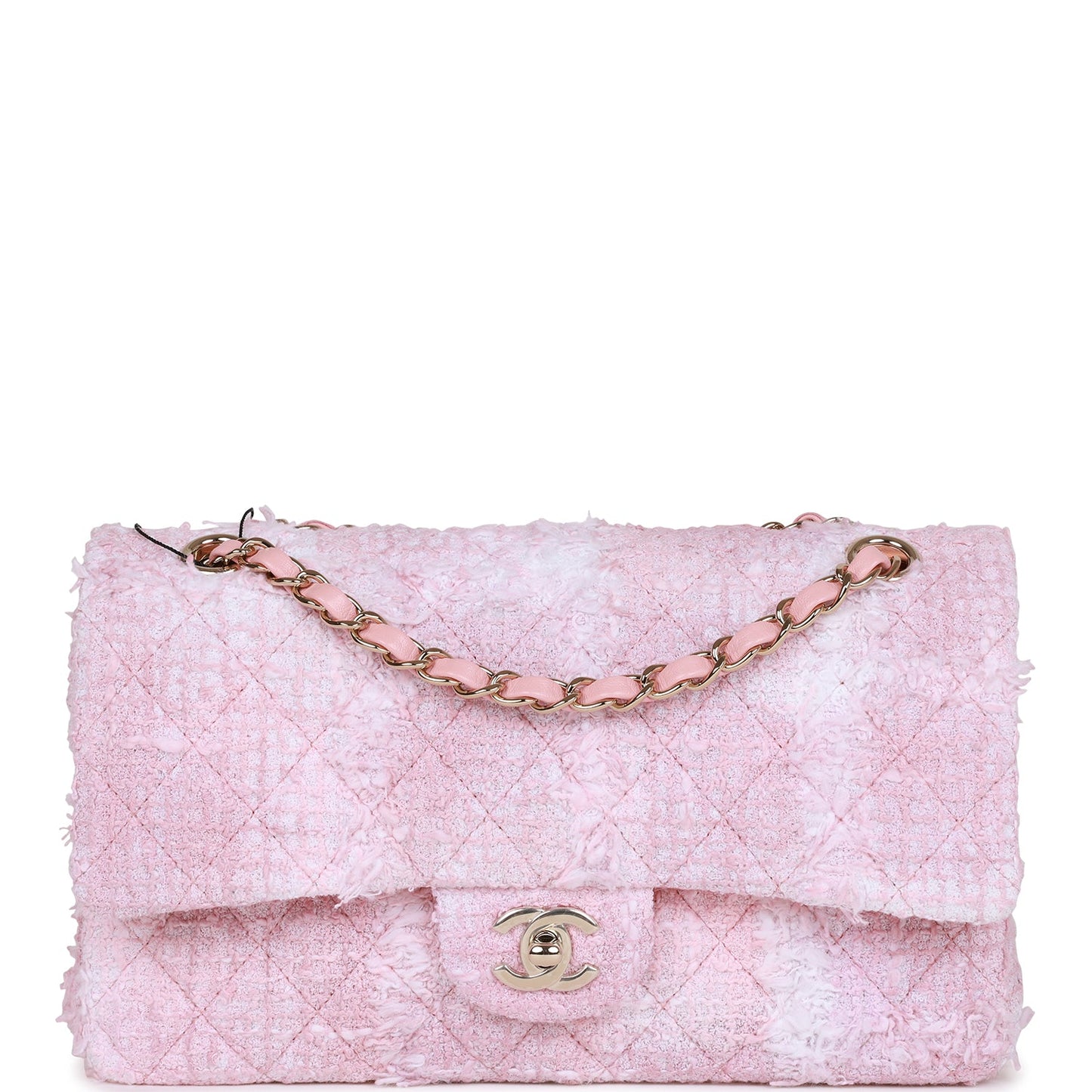 CC Medium Classic Double Flap Bag Rose Sakura Tweed Light Gold Hardware