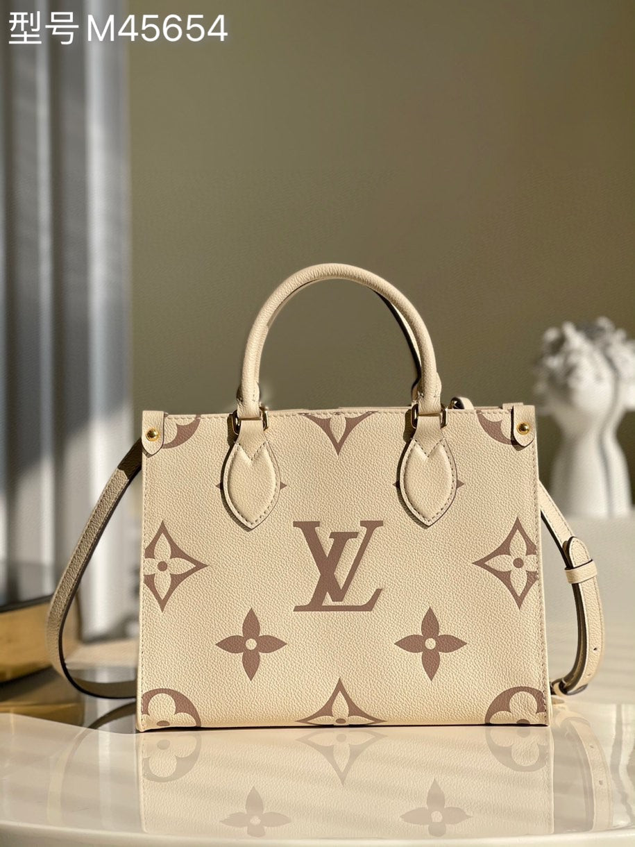 Louis Vuitton onthego tote shopping bag small handbags strap shoulder beige M45654