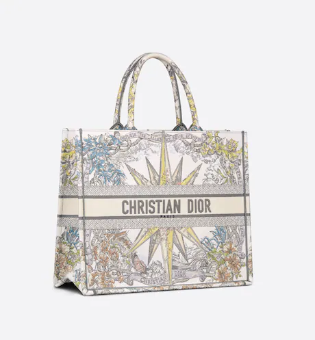 LARGE D BOOK TOTE White Multicolor R��ve d'Infini Embroidery (42 x 35 x 18.5 cm)