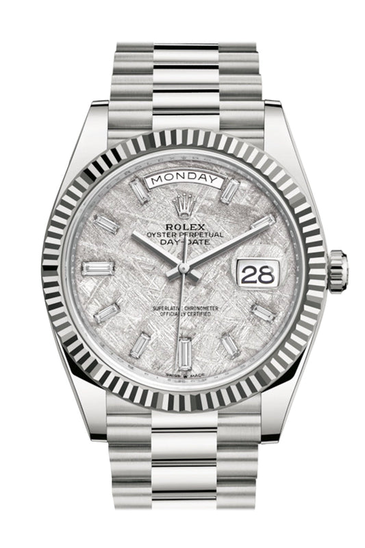 RLX Day-Date 40 Meteorite Diamond Dial Fluted Bezel White Gold President Automatic Men's Watch 228239