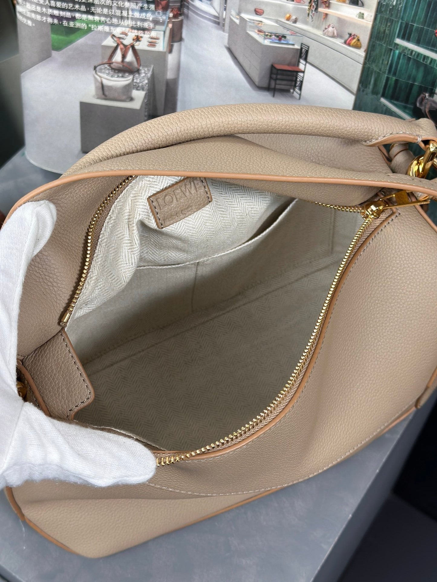 LOEWE Puzzle Edge Anagram Tote Bag Apricot , 29*19.5*14cm