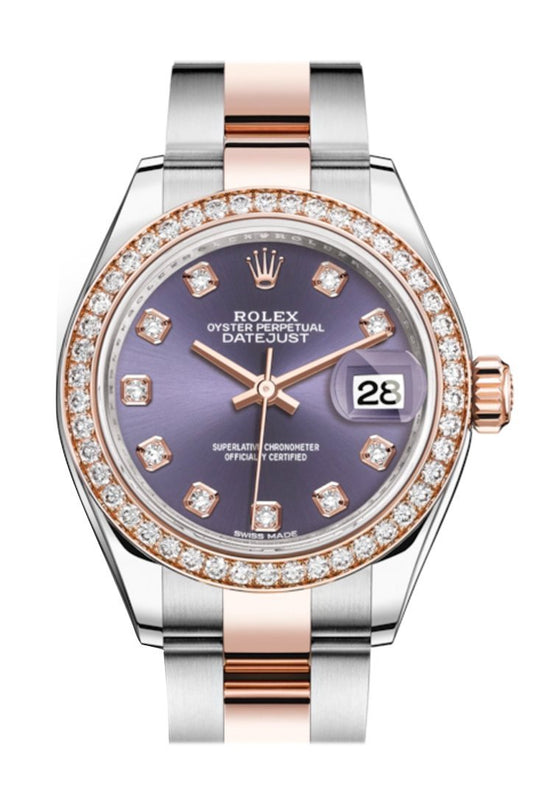 Rlx Datejust 28 Aubergine Diamonds Dial Diamond Bezel Rose Gold Two Tone Watch 279381RBR 279381