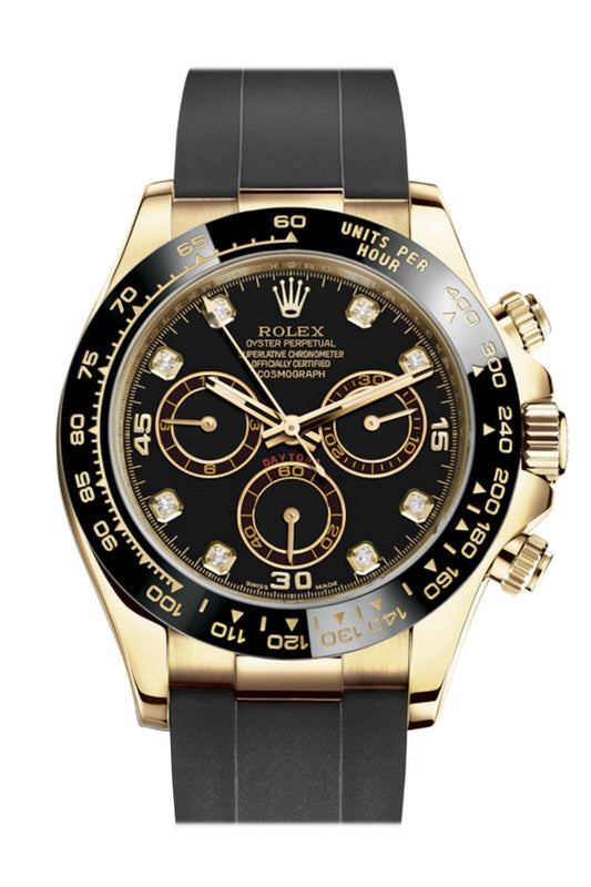 RLX Cosmograph Daytona Black Diamond Yellow Gold Oysterflex Strap Mens Watch 116518LN 116518