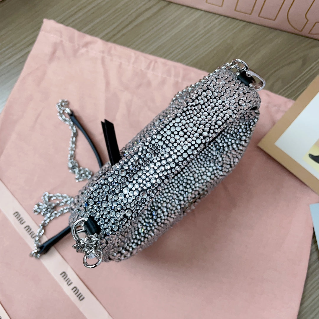 MiuMiu Wander Matelasse Handbag Purse 5BC125 Sliver, 20 X 17 X 6 CM