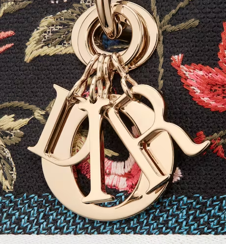 MEDIUM LADY D-LITE BAG Black Multicolor D Birds Embroidery