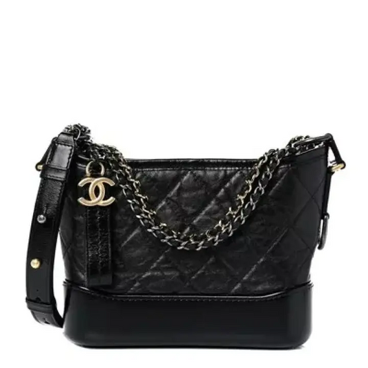 CC Aged Calfskin Quilted Small Gabrielle Hobo Black