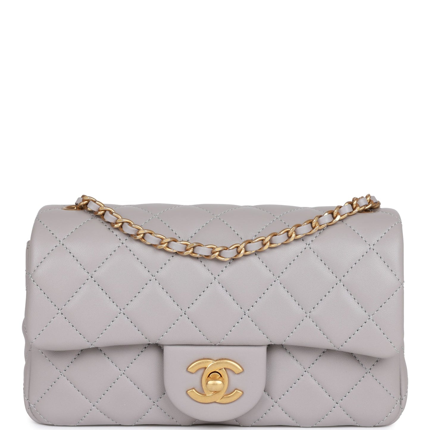 CC Pearl Crush Mini Rectangular Flap Bag Light Grey Lambskin Antique Gold Hardware