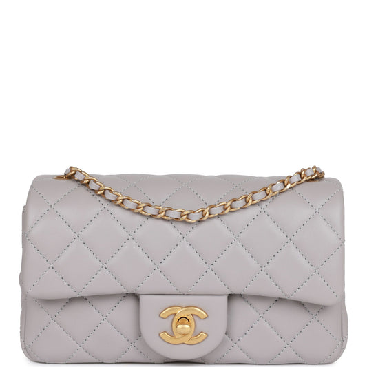 CC Pearl Crush Mini Rectangular Flap Bag Light Grey Lambskin Antique Gold Hardware