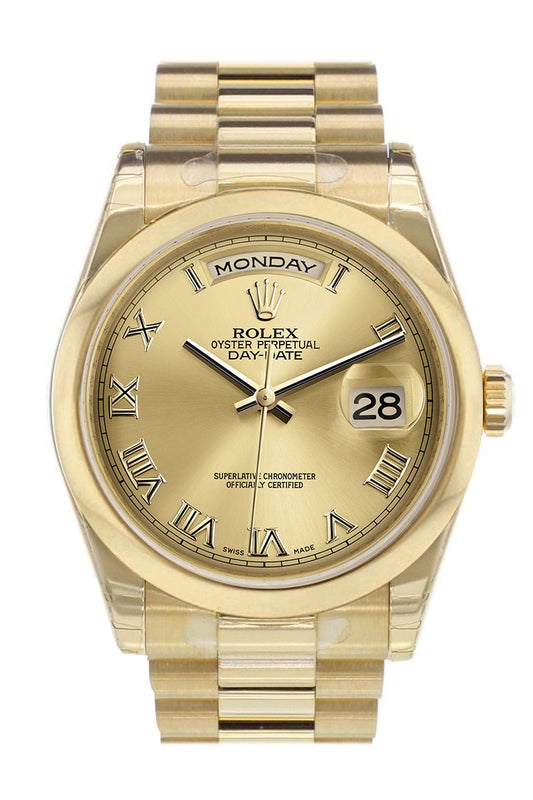 RLX Day-Date 36 Champagne Roman Dial President Yellow Gold Watch 118208