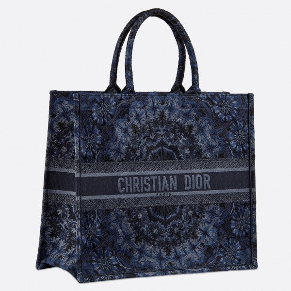 D Book Tote Bag In Blue KaleiDscopic Canvas