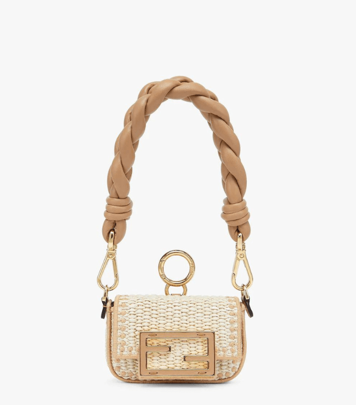 Fd Nano Baguette Charm �C Beige and brown raffia charm